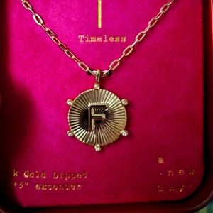 14K Gold-Dipped Diamond Ray Disc Initial Pendant Necklace from A New Day 'F'